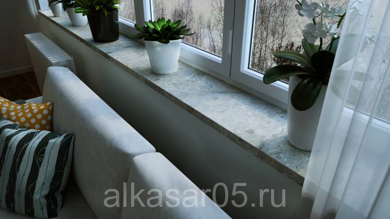 Подоконники из бежевого мраморизованного известняка Аркас от компании Алькасар в Москве