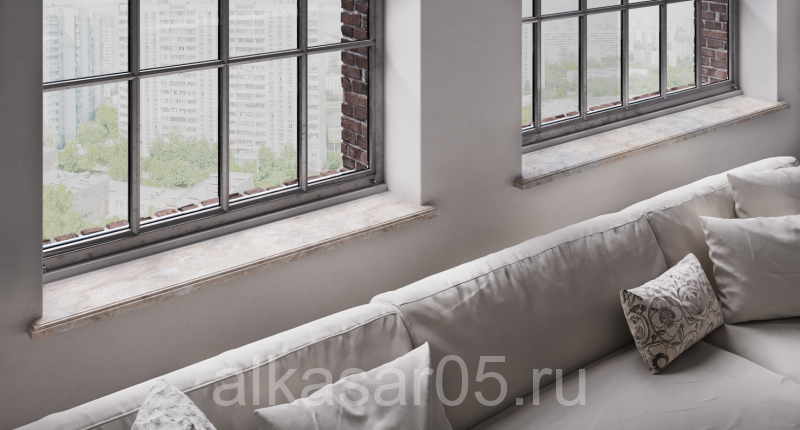 Подоконники из бежевого мраморизованного известняка Аркас от компании Алькасар в Москве